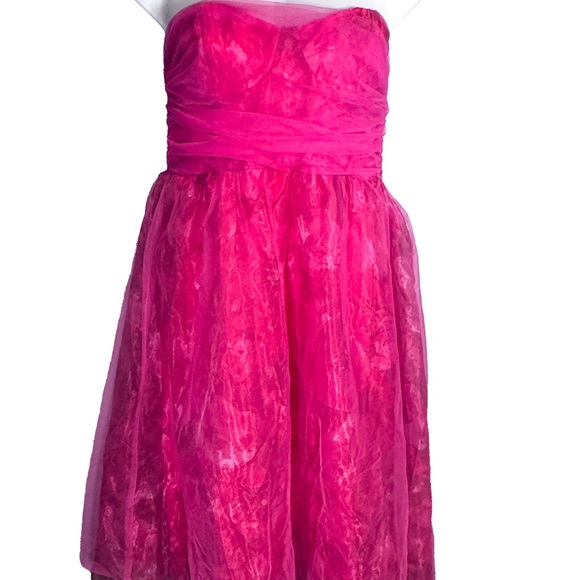 Lulus Hot Pink Strapless Midi Dress NWT | Ruched Tulle Party Dress - Picture 6 of 8